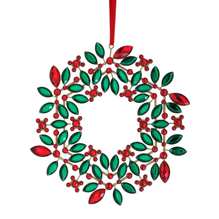 9.5" JEWELED HOLLY WREATH ORNAMENT