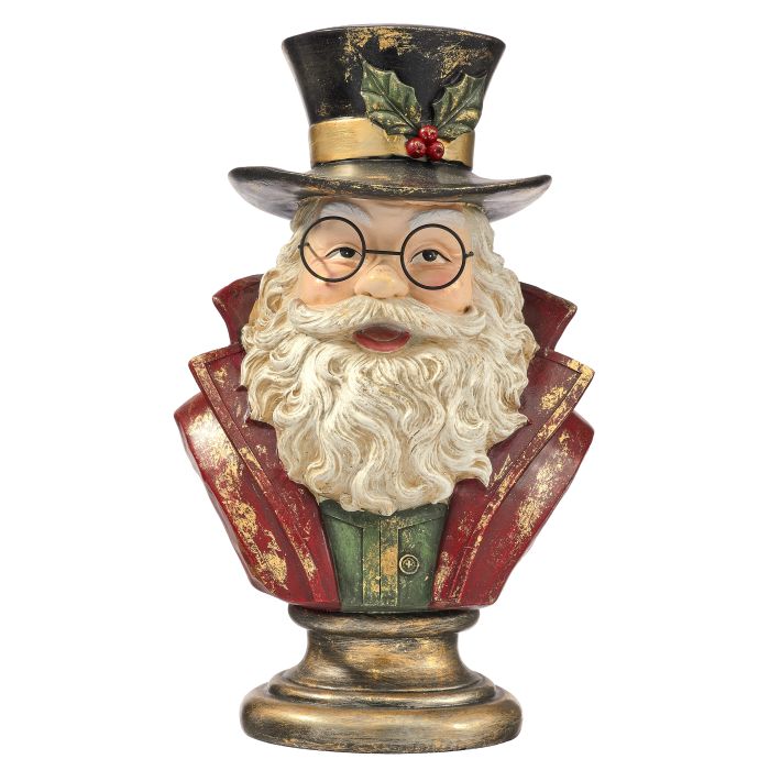 12.5" RESIN SANTA BUST ON PEDESTAL