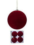 100MM PLSTC FLOCKED BALL ORNAMENT BOX/4-BURG