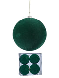 100MM PLSTC FLOCKED BALL ORNAMENT BOX/4-GRN