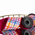 4"X5YD SPRING STRIPE ON WHITE POLY COTTON WITH FUCHSIA DUPION BACK