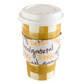 Set Of 8 Cups - Brown Plaid With Thankful, Grateful Sleeve Hot/Cold Cups With Lids