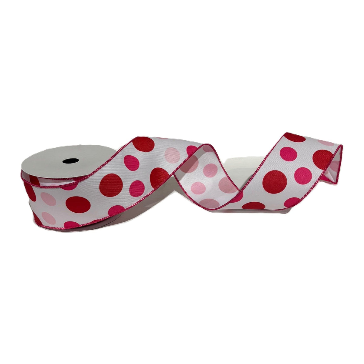 2.5"x10Y RED/PINK DOT ON WHITE RIBBON