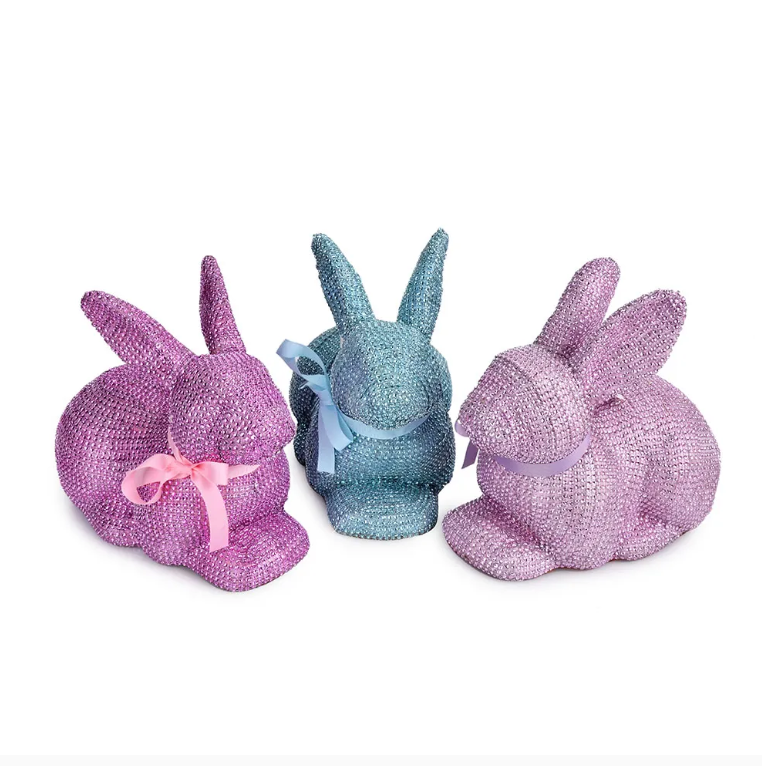 FABRIC COVERED BUNNY WITH BOW-PINK ONLY 3 ASSORTED L11" W6" H9"