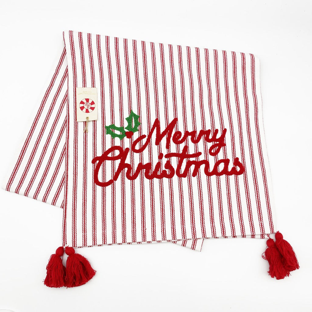 Merry Christmas Ticking Table Runner