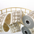 4"X 5 YD WHITE VELVET WITH GOLD DIAMOND DUPION BACKED RIBBON