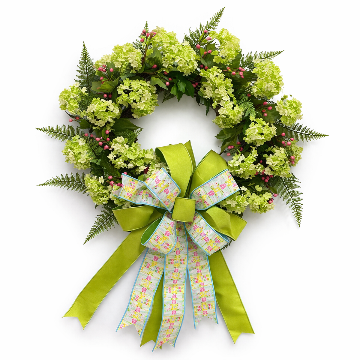 24" D GREEN SNOWBALL AND BLOSSOM BUD WREATH
