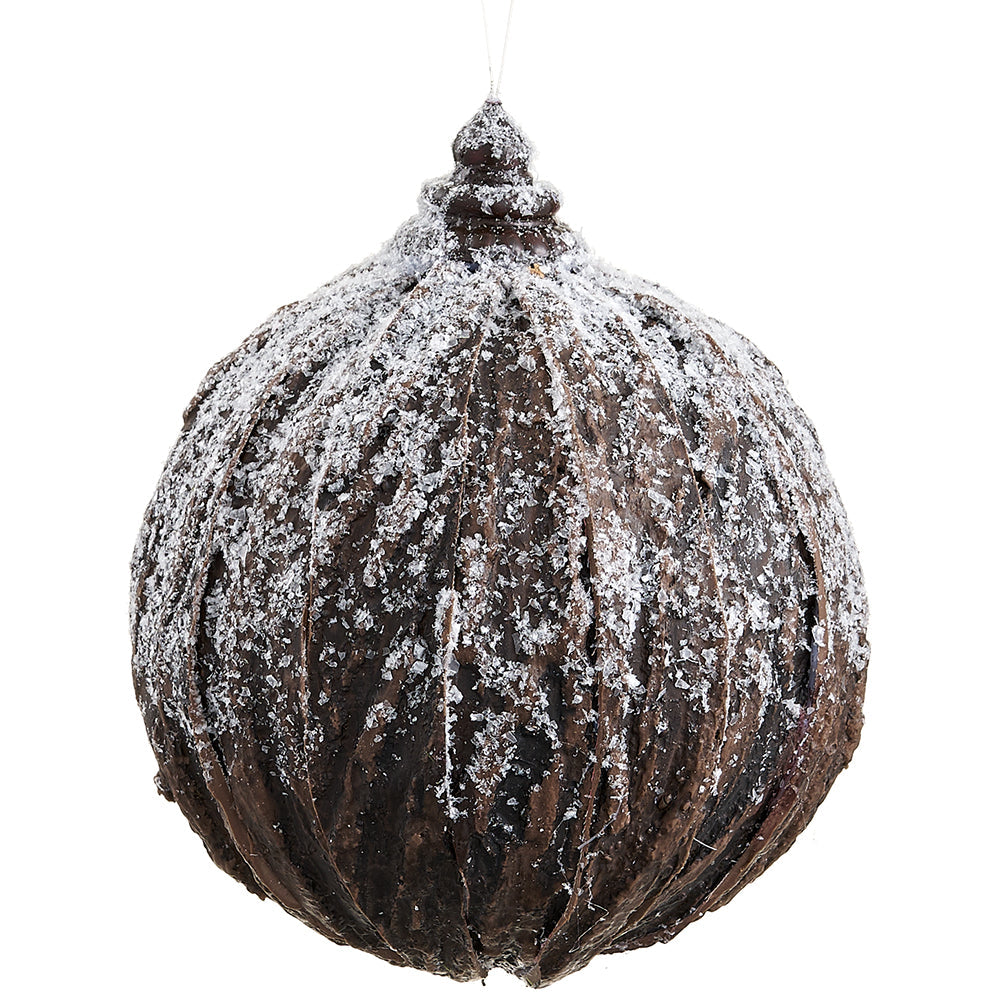 7" Snowed Faux Wood Log Ball Orna.